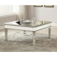 Coaster Furniture 703938 Cassandra Square Beveled Top Coffee Table Silver